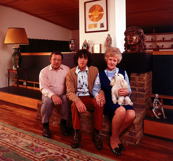 Folk rock musician Donovan sits with his parents Donald and Winifred Leitch in their home in England...