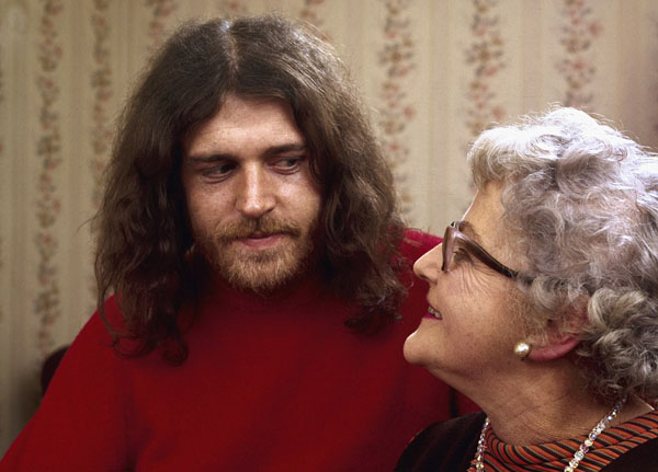 British musician Joe Cocker looks at his mom Marjorie in Sheffield, England in 1970...