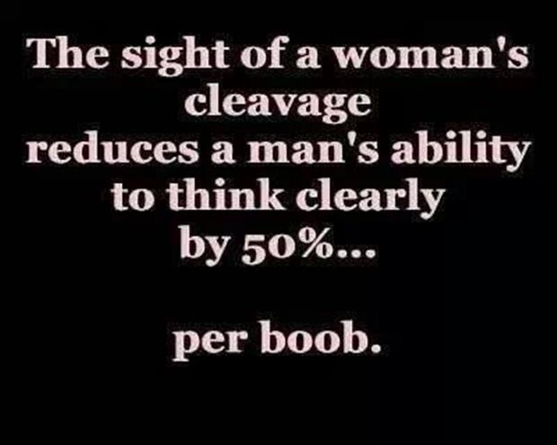men act funny quotes - The sight of a woman's cleavage reduces a man's ability to think clearly by 50%... per boob.