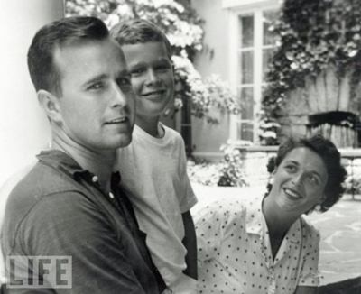 George W. Bush, 9 Years Old, With His Mother and Father, 1955