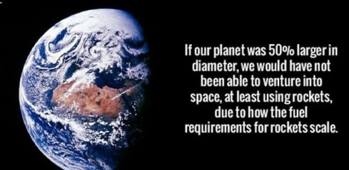 apollo 10 earth - If our planet was 50% larger in diameter, we would have not been able to venture into space, at least using rockets, due to how the fuel requirements for rockets scale.