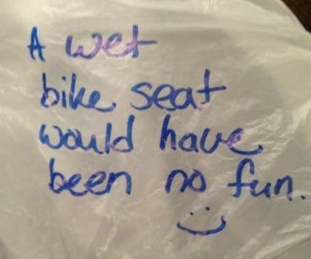 losing my faith in people - A wet bike seat would have been no fun.