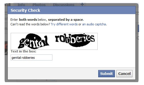 funny captcha code - Discussions Info Photos Security Check Enter both words below, separated by a space. Can't read the words below? Try different words or an audio captcha. genital robberies Text in the box genital robberies Submit Cancel