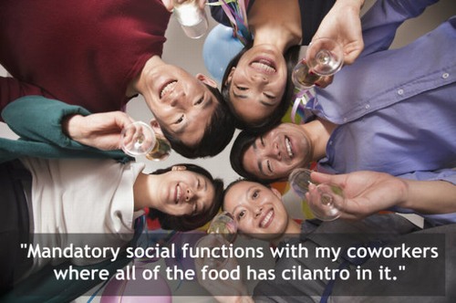 Stock photography - "Mandatory social functions with my coworkers where all of the food has cilantro in it."