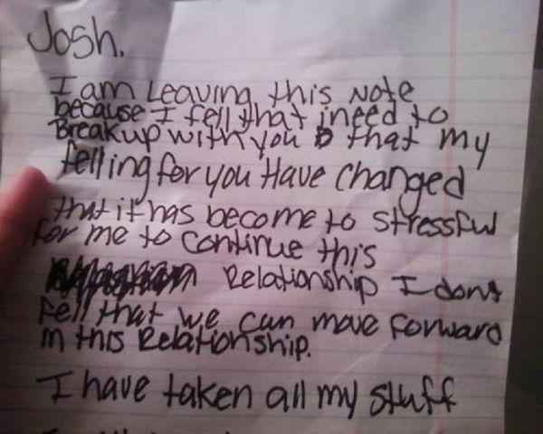 kid break up letter - Josh. felling for you have changed that it has become to Stressful for me to continue this Maarian Relationship I dong Fell that we can move forward m this Relationship.ee I have taken all my stuff