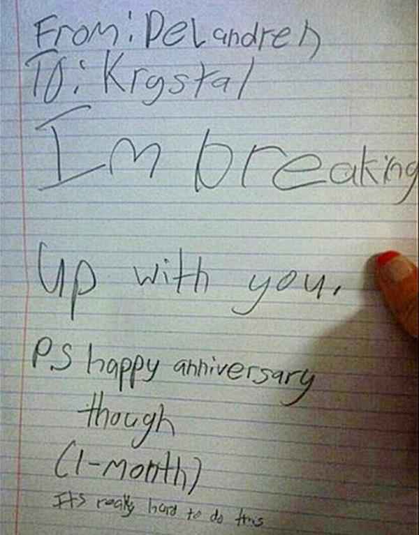 handwriting - From Pelandren 10. Kigstal In breaking up with you, Ps happy anniversary though Clmonth It's really hard to do this