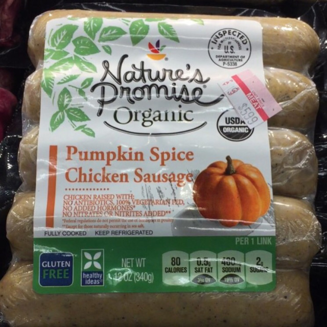 pumpkin spice sausage - Jature's Dnomian Organic Pumpkin Spice Chicken Sausage Usd Organic 659 Chicken Raised With No Antibiotics, 100% Vegetarian Fed, No Added Hormones No Nitrates Or Nitrites Added" "Pederal do not permite for those saturally occurring 