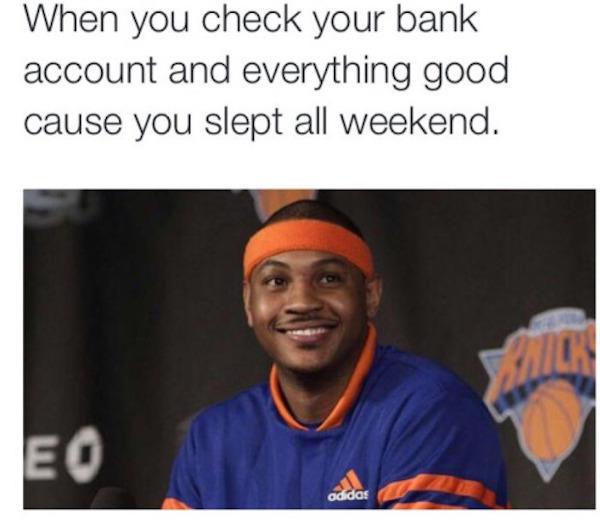 carmelo anthony knicks - When you check your bank account and everything good cause you slept all weekend. adidas