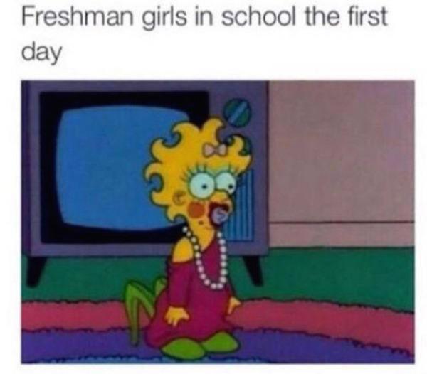 freshman girls meme - Freshman girls in school the first day