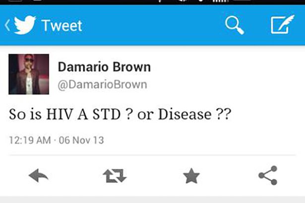 web page - Tweet Damario Brown Brown So is Hiv A Std ? or Disease ?? 06 Nov 13