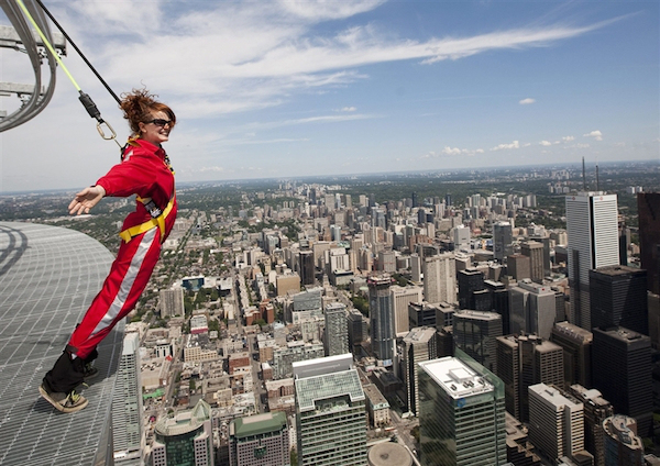 The CN tower is a great place to get an amazing view of the city, but for the adventurous, you can pay a little extra to dangle over the edge at 1,168 feet in the air.