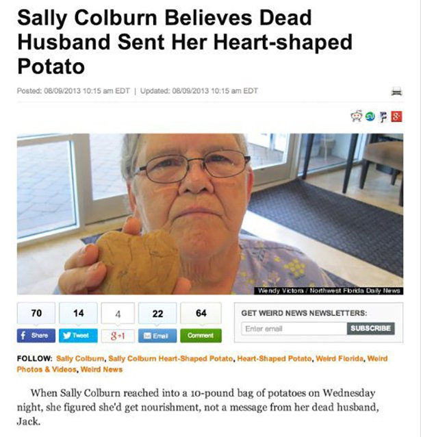 people who got arrested for weird things - Sally Colburn Believes Dead Husband Sent Her Heartshaped Potato Posted 08092013 Edt | Updated 08092013 Edt Wendy VictoraNorthwest Frida Daly News 70 14 4 22 64 Get Weird News Newsletters Enter email Subscribe f y