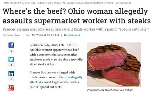 recipe - HomeOdd News Wheres The Beef Ohio Woman Allegedly Assaults Supermarket Worker With Steaks Where's the beef? Ohio woman allegedly assaults supermarket worker with steaks Frances Slyman allegedly assaulted a Giant Eagle worker with a pair of "speci