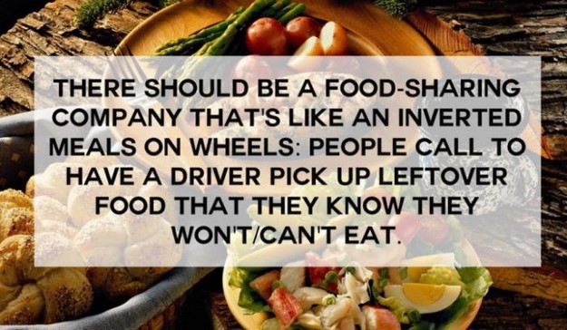 Invention - There Should Be A FoodSharing Company That'S An Inverted Meals On Wheels People Call To Have A Driver Pick Up Leftover Food That They Know They Won'TCan'T Eat.