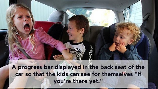 kids are we there yet - World Avou A progress bar displayed in the back seat of the car so that the kids can see for themselves "if you're there yet."