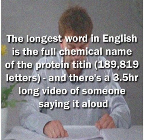 human behavior - The longest word in English is the full chemical name of the protein titin 189,819 letters and there's a 3.5hr long video of someone saying it aloud