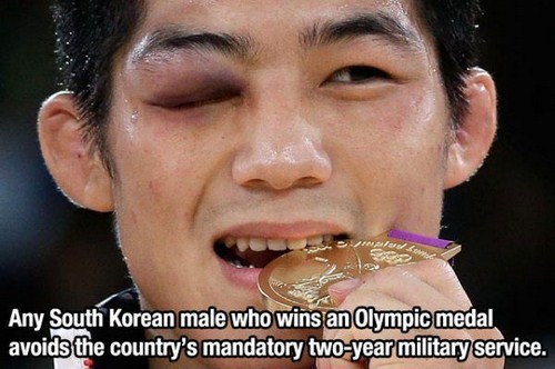 wrestlers black eye - Any South Korean male who wins an Olympic medal avoids the country's mandatory twoyear military service.