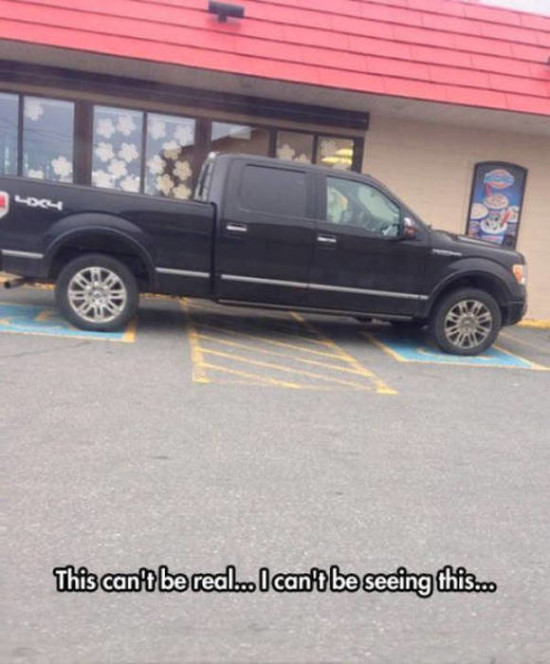 trashy big truck douchebag parking meme - This can't be real.. I can't be seeing this.c.