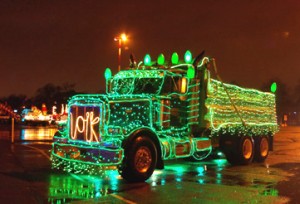 christmas lights on truck dump truck