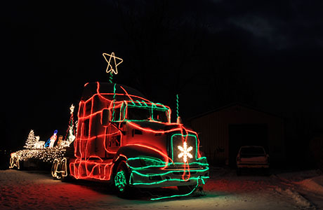 truck with christmas lights