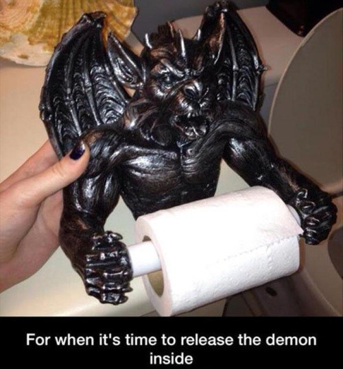 demon toilet paper holder - For when it's time to release the demon inside