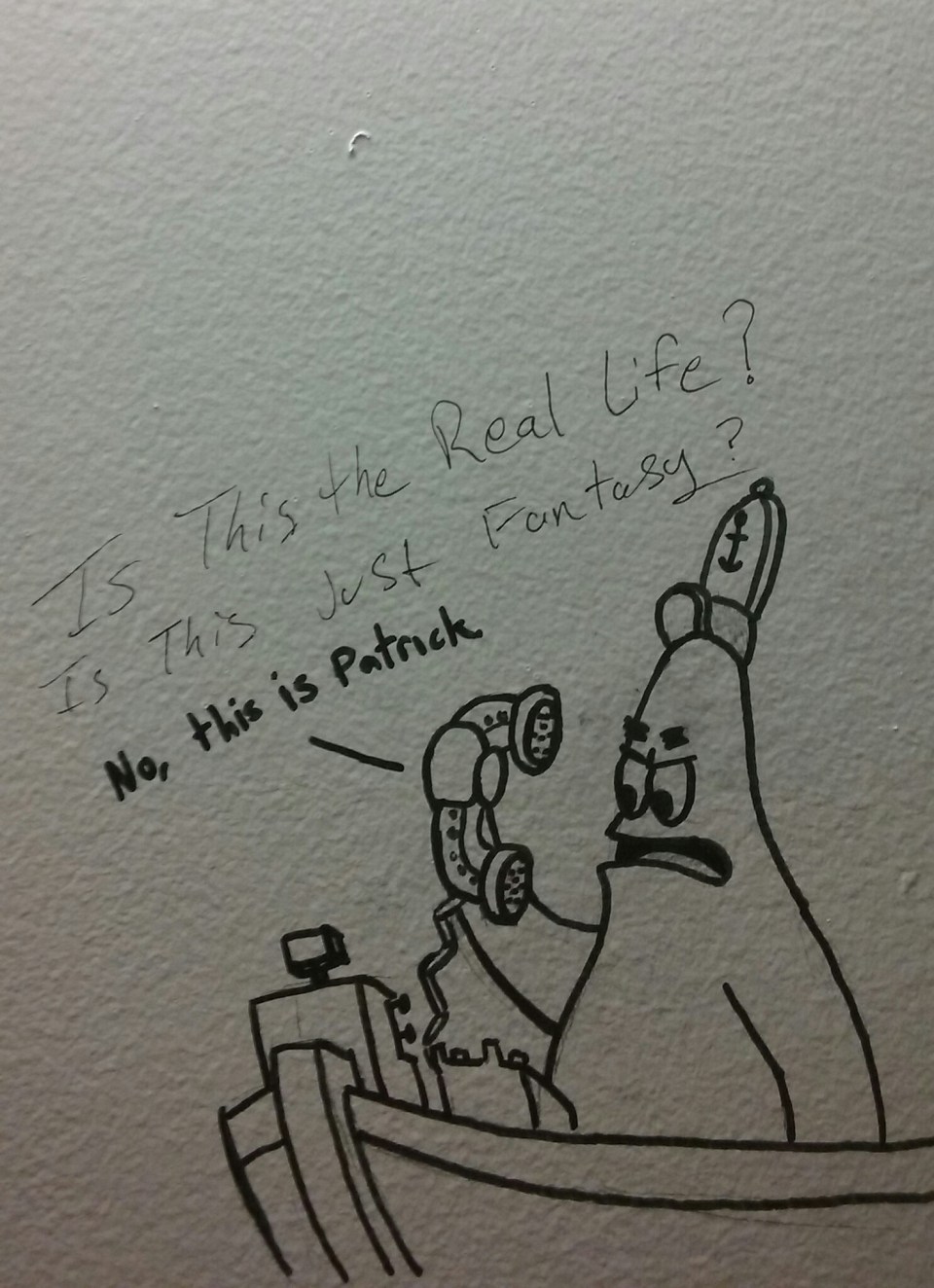 bathroom graffiti meme - Real life? Fantasy? Is this the Is This Just No, this is Patrick