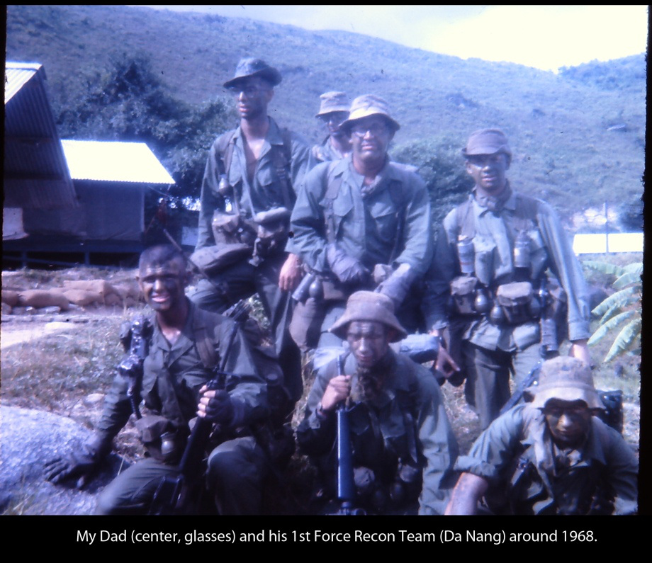 military - My Dad center, glasses and his 1st Force Recon Team Da Nang around 1968.