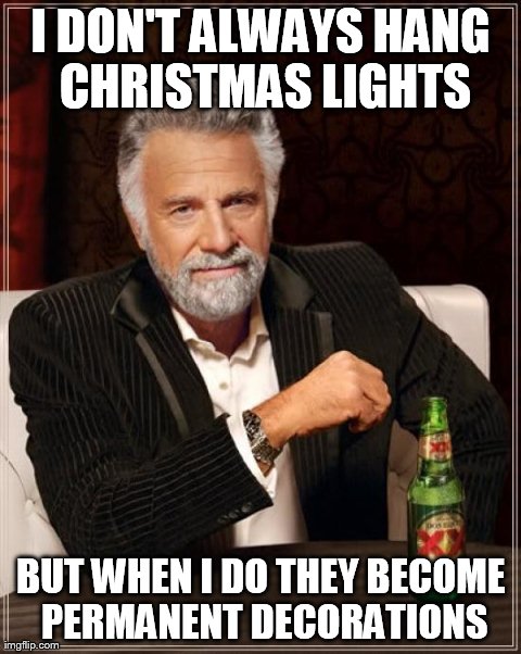 meme stream - interesting man in the world - I Don'T Always Hang Christmas Lights But When I Do They Become Permanent Decorations imgflip.com