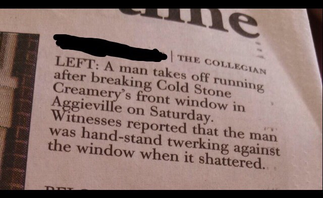 commemorative plaque - e The Collegian Aggievery's fis Cold Strup Left A man takes off running after breaking Cold Stone Creamery's front window in Aggieville on Saturday. Witnesses reported that the man was handstand twerking against the window when it s