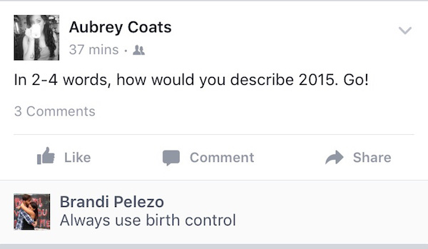 jessica whelan islam - Aubrey Coats 37 mins. In 24 words, how would you describe 2015. Go! 3 Comment Brandi Pelezo Always use birth control