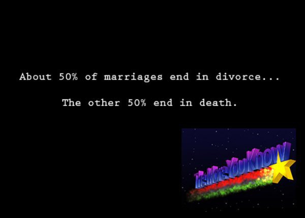 atmosphere - About 50% of marriages end in divorce... The other 50% end in death.