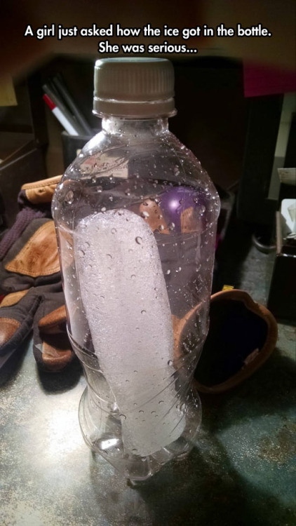 glass bottle - A girl just asked how the ice got in the bottle. She was serious...