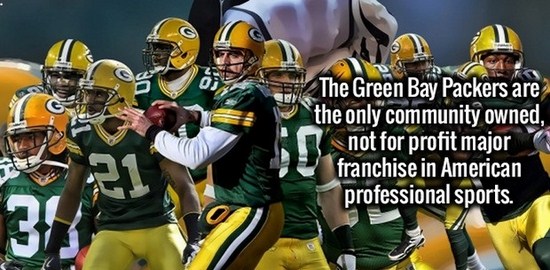 green bay packers - The Green Bay Packers are the only community owned, not for profit major franchise in American professional sports.