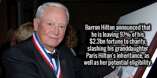 photo caption - Barron Hilton announced that he is leaving 97% of his $2.3bn fortune to charity, slashing his granddaughter Paris Hilton's inheritance, as well as her potential eligibility.