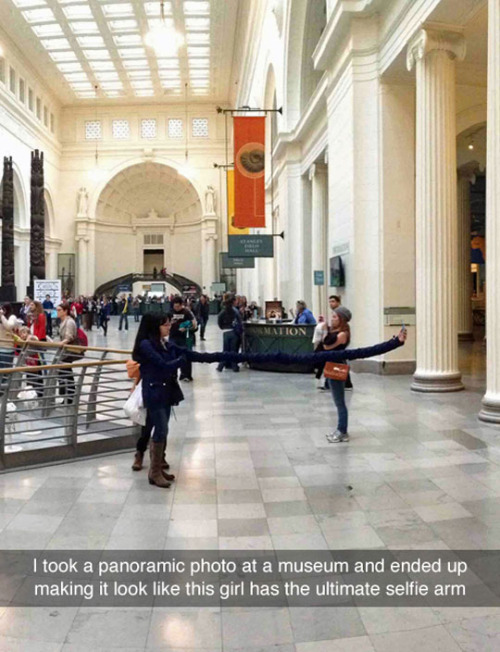 field museum of natural history - I took a panoramic photo at a museum and ended up making it look this girl has the ultimate selfie arm