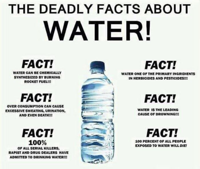bottled water dangers - The Deadly Facts About Water! Fact! Fact! Water Can Be Chemically Synthesized By Burning Rocket Fuel!!! Water One Of The Primary Ingridients In Herbicides And Pesticides!!! Fact! Fact! Over Consumption Can Cause Excessive Sweating,