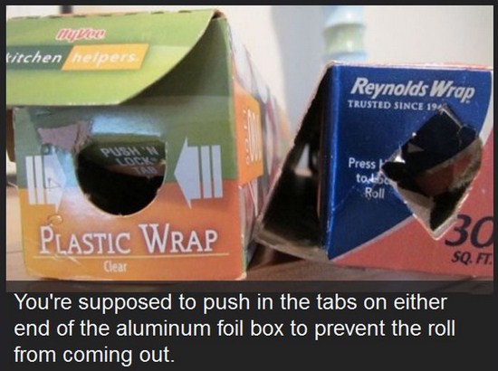 aluminium foil - Wow titchen helpers Reynolds Wrap Trusted Since 194 Press todba Roll Plastic Wrap 30 Sq. Ft. Clear You're supposed to push in the tabs on either end of the aluminum foil box to prevent the roll from coming out.
