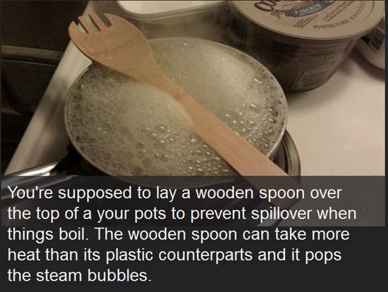 our lady of fatima university - You're supposed to lay a wooden spoon over the top of a your pots to prevent spillover when things boil. The wooden spoon can take more heat than its plastic counterparts and it pops the steam bubbles.