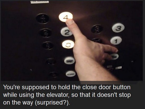 Now They Tell US - Gnooo You're supposed to hold the close door button while using the elevator, so that it doesn't stop on the way surprised?.