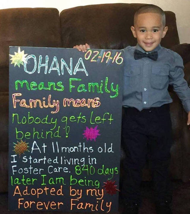 children getting adopted - OHANA241976 means Family Family means nobody gets Left behind! De At ll months old I started living in Foster Care. 840 days later I am being Adopted by my Forever Family