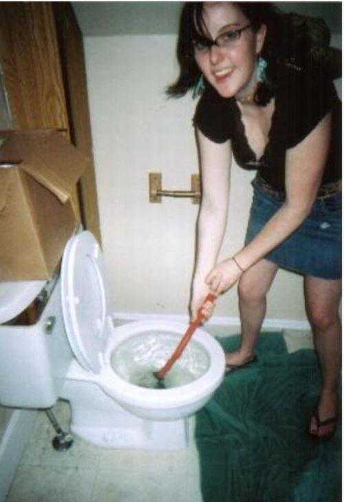 sexy girls unclogging toilets