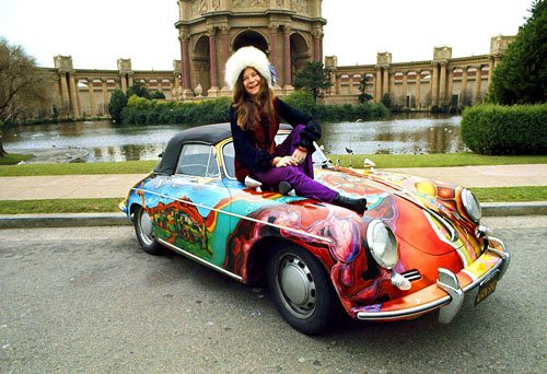 Janis Joplin and her Porsche Cabriolet in 1968