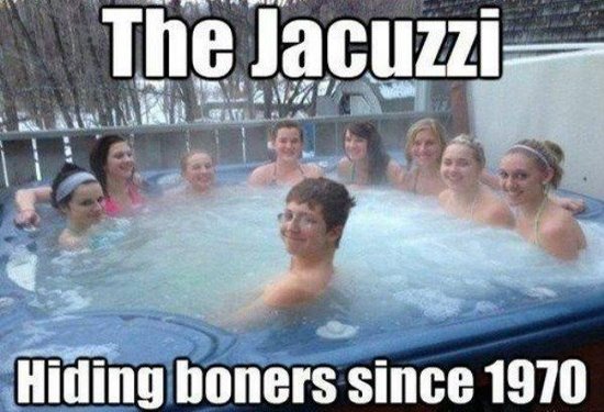 guy in a hot tub with girls - The Jacuzzi Hiding boners since 1970