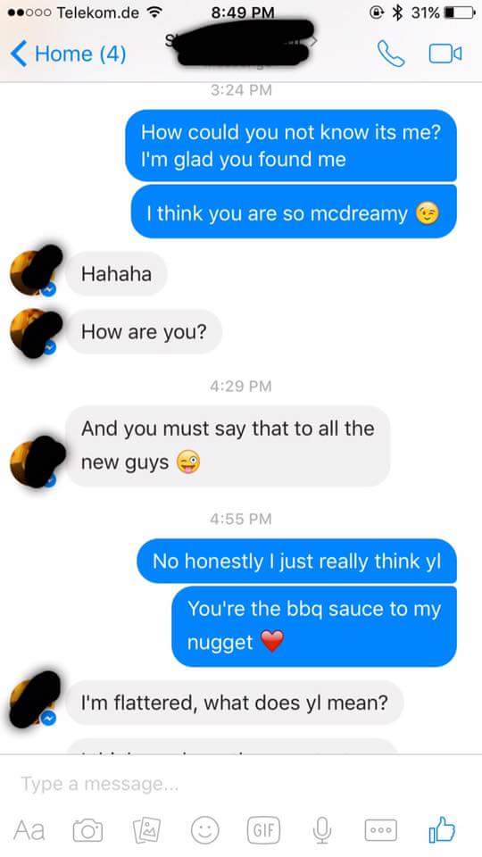 Some guy who works at McDonalds thought he found his lover on Tinder, who is a co-worker of his at the same chain restaurant...