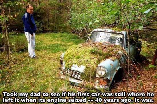 car in the woods - Took my dad to see if his first car was still where he left it when its engine seized 40 years ago. It was.