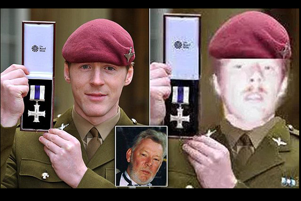 Dave Harper-Modern technology has made it easier than ever to fake military service. A few hours in Photoshop can create documents that will fool most observers. That is, unless you're British man Dave Harper, who trotted out the most hilariously faked photo in the world to claim that he was awarded a Military Cross in 1969 for service in Northern Ireland. Harper simply pasted his face over actual war hero Alfie Pope, who was awarded the Cross after saving three fellow soldiers from a hail of bullets in Afghanistan in 2012. A group of British stolen valor hunters quickly exposed Harper, noting that there were no Military Crosses awarded in 1969 and the photo would have probably been in black & white, even if it wasn't a lousy Photoshop.