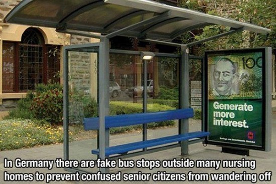 bus stop campaign - Generate more interest. In Germany there are fake bus stops outside many nursing homes to prevent confused senior citizens from wandering off