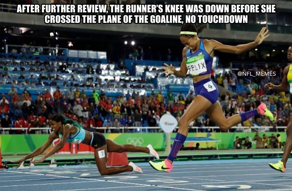 rio olympic stadium track - After Further Review, The Runner'S Knee Was Down Before She Crossed The Plane Of The Goaline, No Touchdown Felix