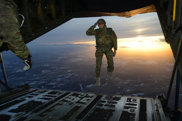 soldier jumping out of plane