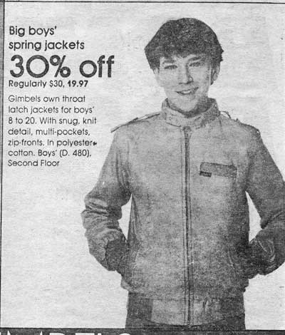 anderson cooper model - Big boys' spring jackets 30% off Regularly $30, 19.97 Gimbels own throat latch jackets for boys 8 to 20. With snug, knit detail, multipockets. zipfronts. In polyester cotton. Boys' D. 480, Second Floor